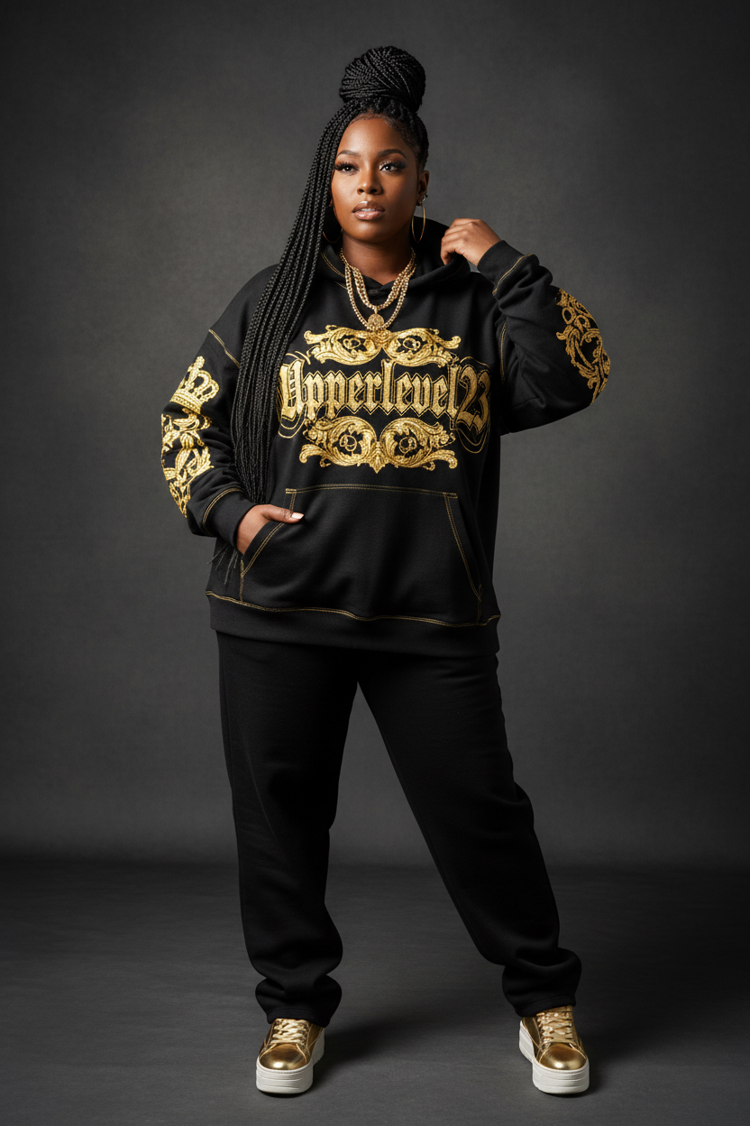 Oversized Graphic Hoodie - Black & Gold