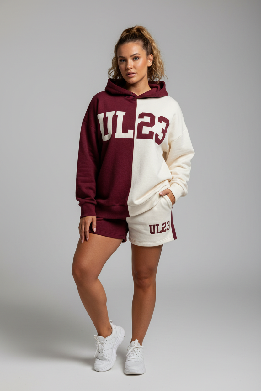 Petite Hoodie Set - Burgundy & Cream