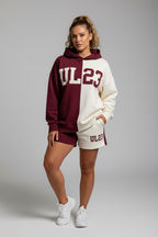 Petite Hoodie Set - Burgundy & Cream