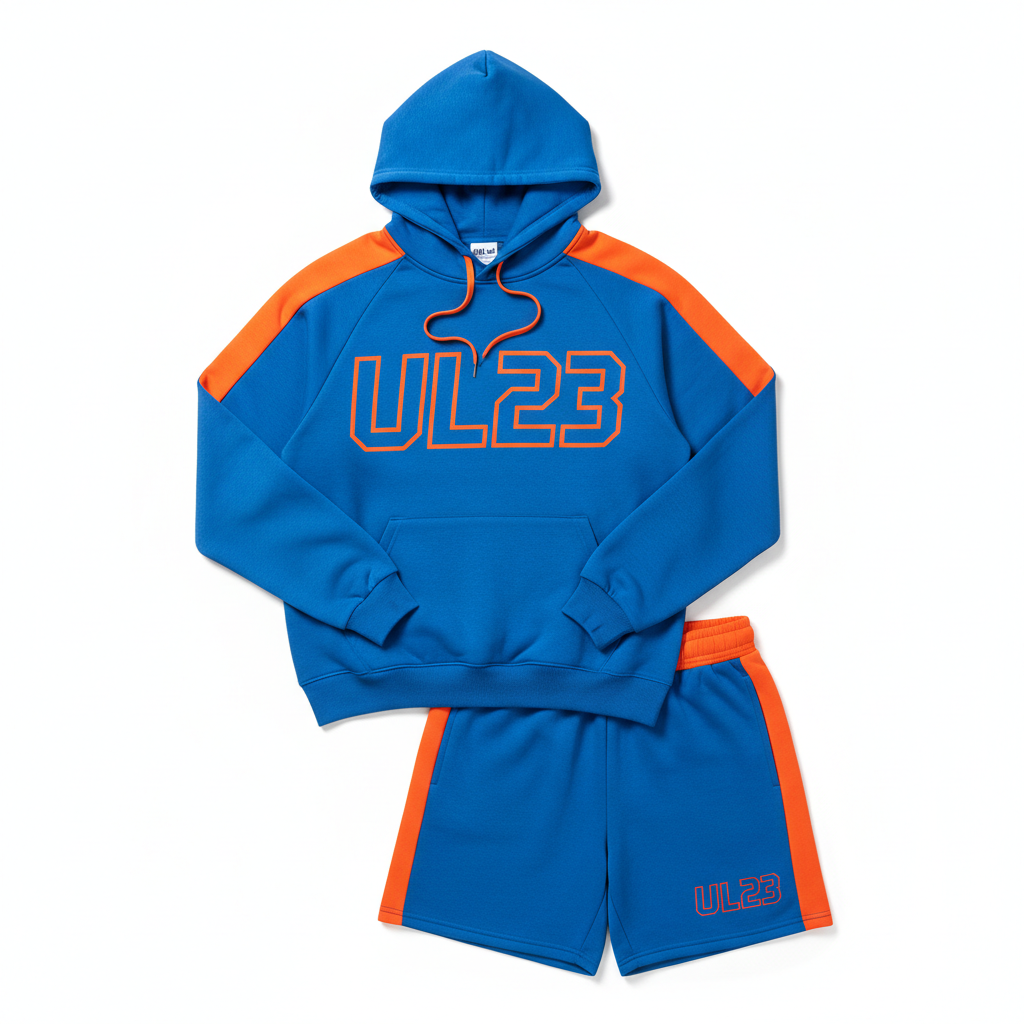 Petite Hoodie Set Flat Lay - Blue & Orange