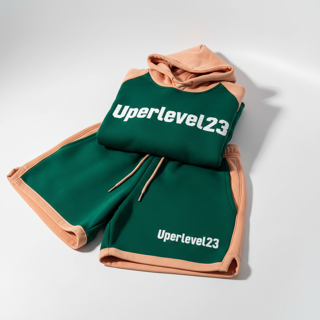 Petite Hoodie Set Folded - Green & Peach