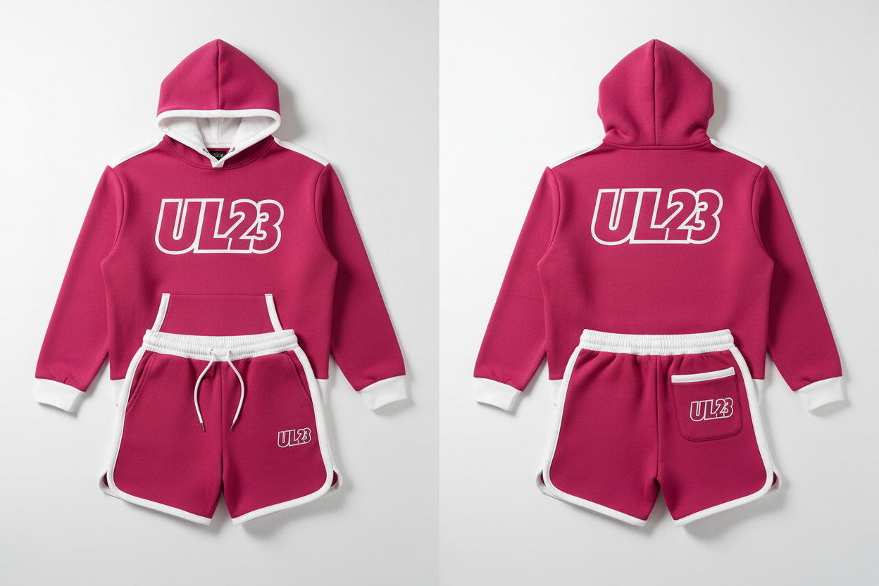Petite Hoodie Set Front & Back - Magenta & White