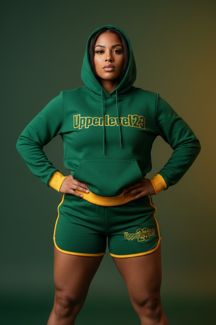 Petite Hoodie Set - Green & Gold