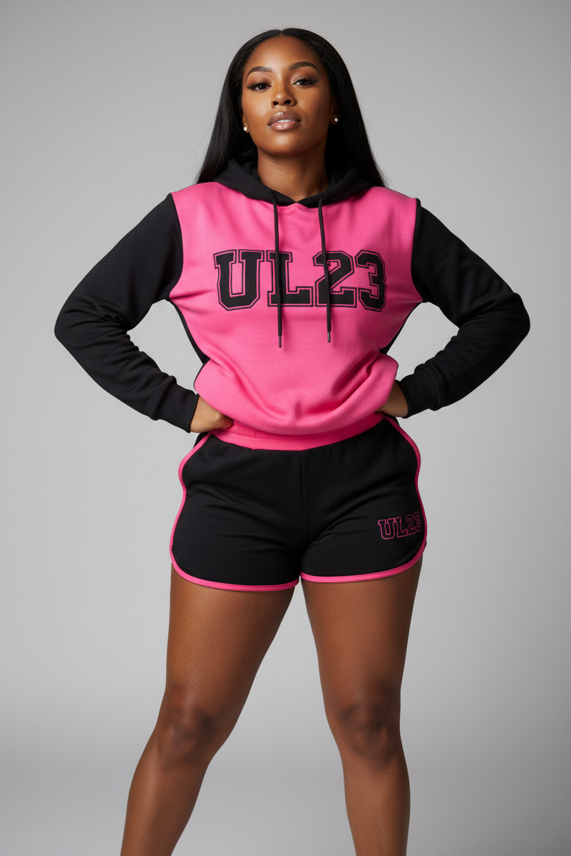 Petite Hoodie Set - Pink & Black